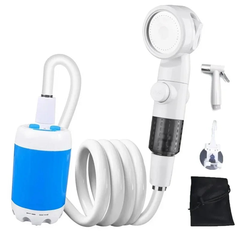 Tragbare Campingdusche – Wiederaufladbar, 4000 mAh, 60 Min. Laufzeit, 2m Schlauch | USB-C