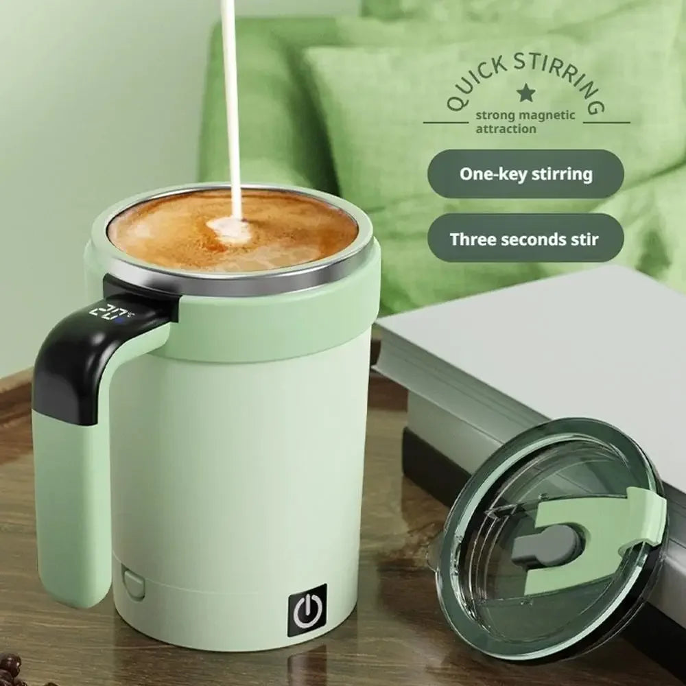 Elektrischer Selbstrühr-Becher 380 ml – USB-Akku, Edelstahl, Temperaturanzeige