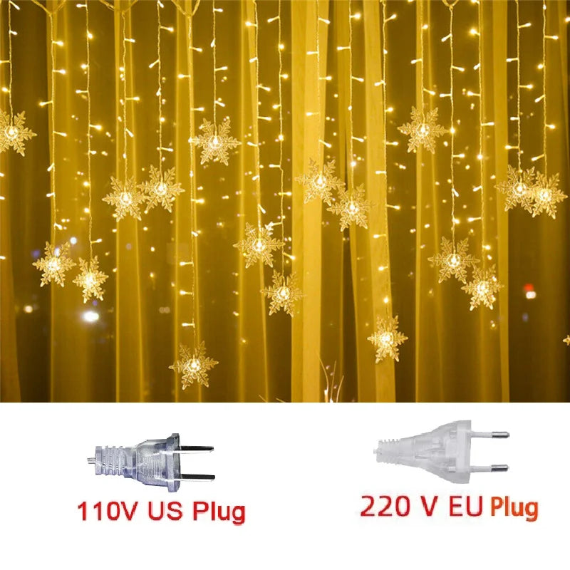 3,2 m lange Weihnachts-Schneeflocken-Vorhang-Lichter – blinkende LED-Lichterkette, wasserdicht für Urlaub, Party, Hochzeit, Weihnachtsbaum-Dekoration