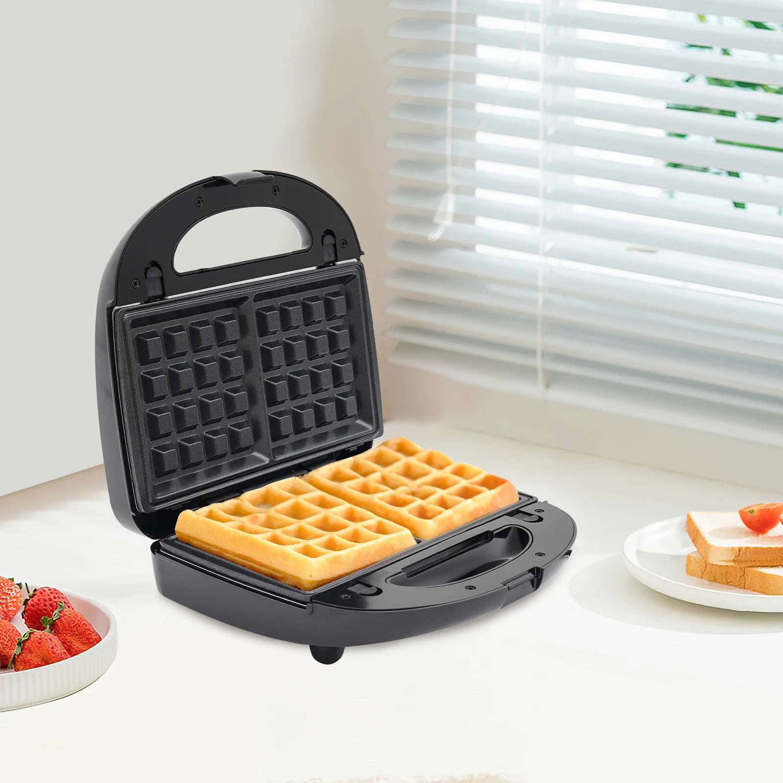 8-in-1-Multifunktions-Frühstücksbereiter, Sandwichmaker, Waffeleisen, Donutbereiter, mit 8 Formen, 750 W hoher Wirkungsgrad, Schwarz