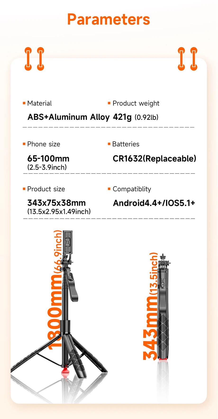 LISCN L16TT Selfie Stick Stativ – 1,8m ausfahrbar, Bluetooth, 360° drehbar | Faltbares Stativ
