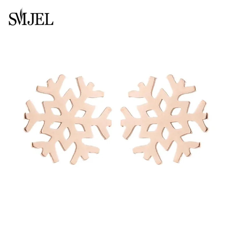 SMJEL Niedliche Tier-Hirsch-Ohrstecker, kleine Lebkuchenmann-Schneeflocken-Ohrringe für Mädchen, Edelstahl, Weihnachtsschmuck, Brincos