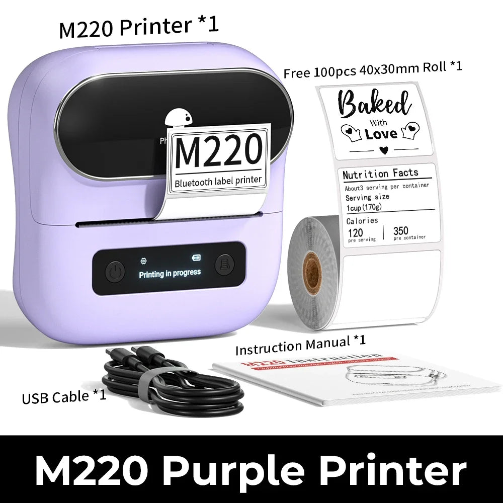 Imprimante d'étiquettes thermique Phomemo M220 75 mm pour codes-barres, adresses, courriers, dossiers, étiquettes pour téléphones et PC