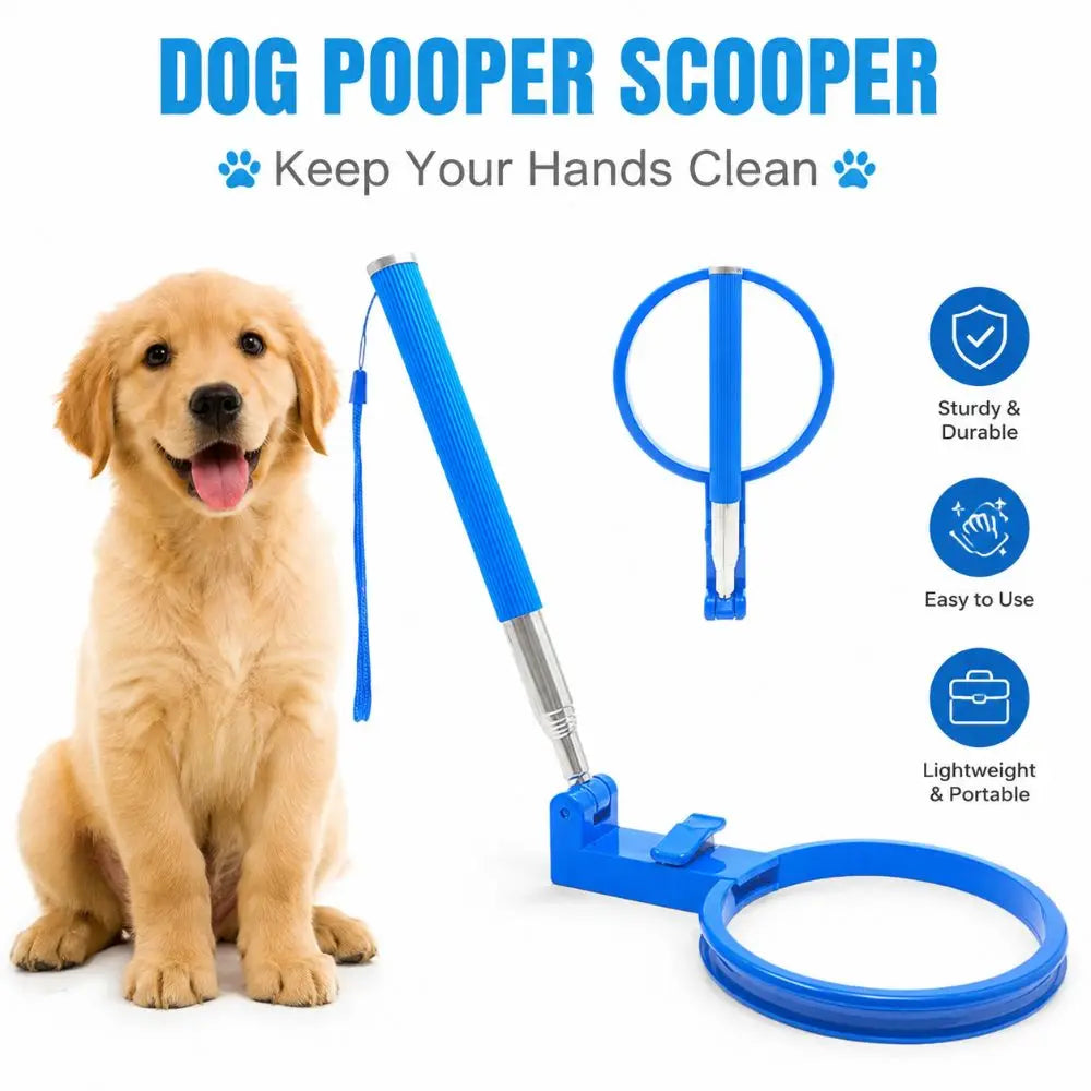 Faltbarer Hundekot-Aufheber aus Edelstahl – Kein Bücken, Kontaktlos, 90cm | Für Kotbeutel ab 23cm | Gassi & Reisen | Blau