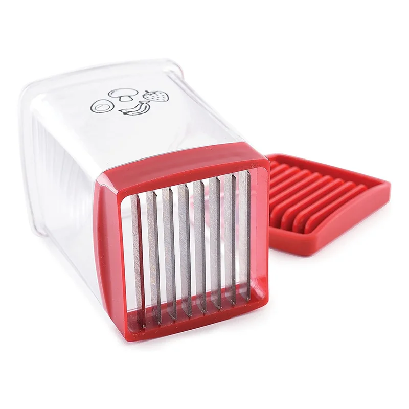 LITE-1 PCS Speed Slicer mit Druckplatte, Edelstahl, Erdbeer-Bananenschneider, Mini-Slicer, geschnittener Küchenschneider, Gadgets, Rot
