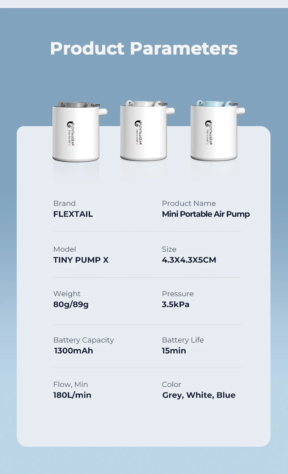 FLEXTAIL Tragbare Luftpumpe, Mini-Campingpumpe mit Licht, USB-C-Aufladung, ideal für Isomatten, Luftmatratzen, Vakuumbeutel