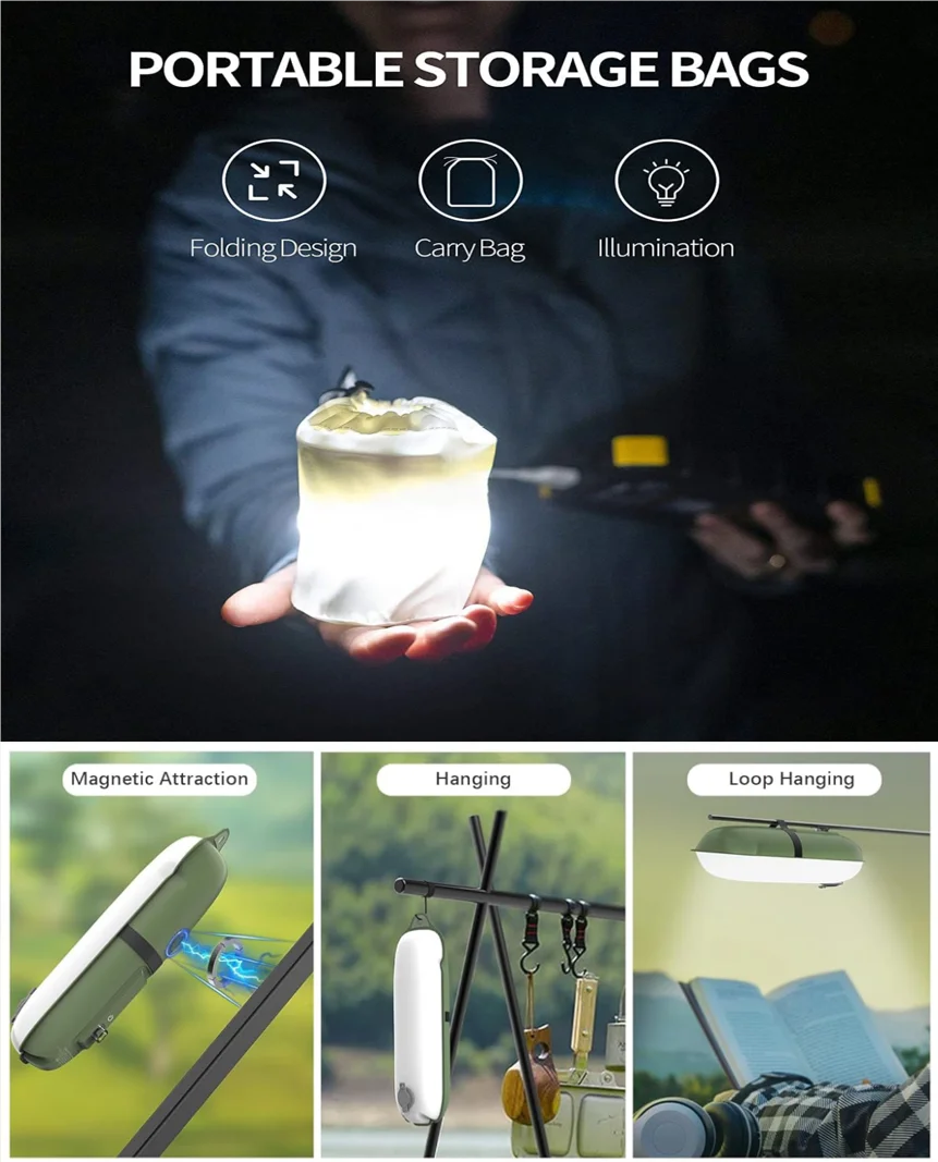 2-in-1-LED-Lampe, 2000 mAh, wiederaufladbar, Notlicht für den Außenbereich, IP66, wasserdicht, aufblasbar, faltbar, magnetisches Fülllicht, USB-Aufladung