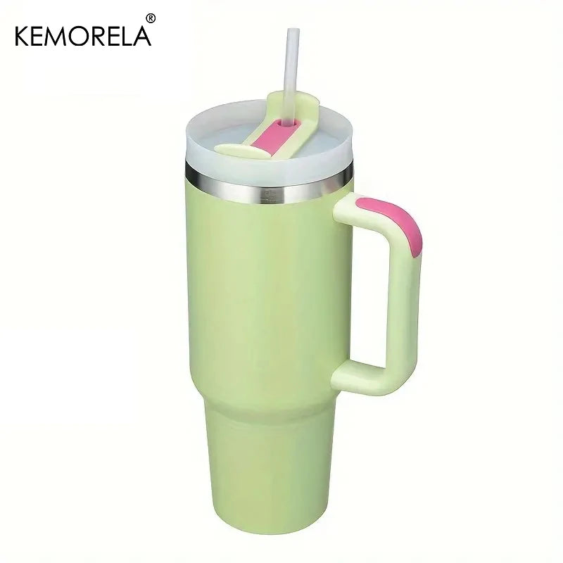 KEMORELA 30 & 40 oz Becher mit Griffdeckel Stroh 887/1182 ml Edelstahl Wasserflasche Vakuum Thermoskanne Tasse Reise Auto Kaffeetasse