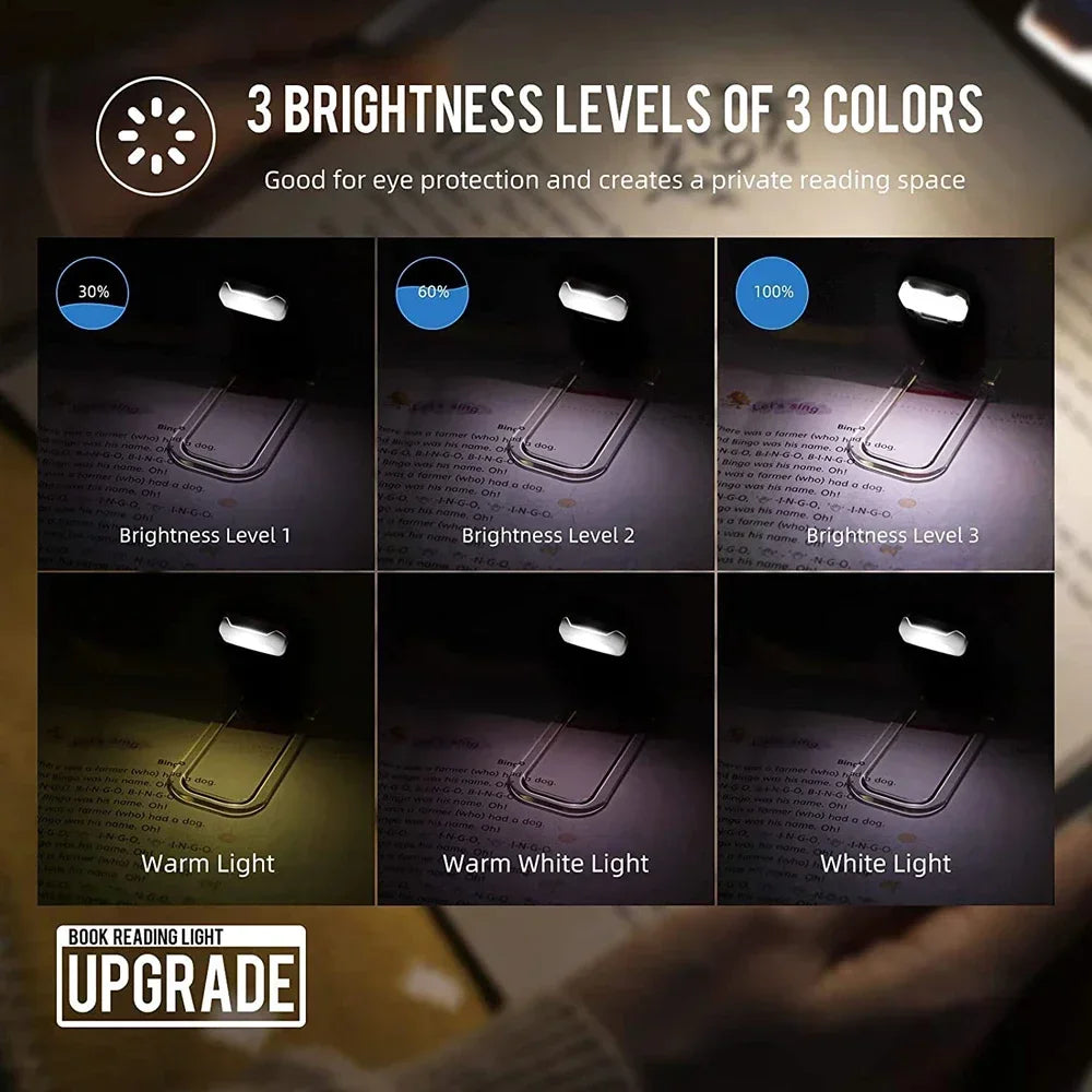 Neue USB wiederaufladbare, zusammenklappbare, tragbare Lesebuch-Lichter, Augenschutz, 3 Lichtfarben, einstellbare Helligkeit, Nachtlampe