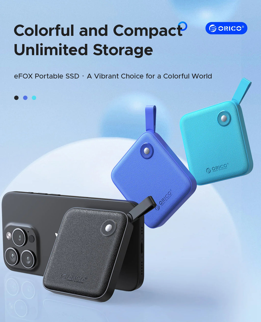 ORICO Tragbare SSD mit 2-in-1-USB-C-Kabel, externen Solid-State-Laufwerke, bis zu 460 MB/s für iPhone 14 13 11 12 X IPad PC