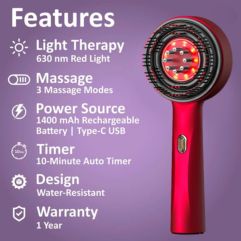 Peigne de massage électrique pour la tête, appareil de massage par vibrations, portable, pour follicules pileux, huile pour cuir chevelu, applicateur liquide, croissance des cheveux, anti-chute