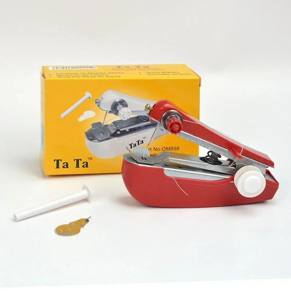 Edieu Mini-Nähmaschine tragbar – Handgerät, Metall, für Stoff & Leder, mit Fadenset