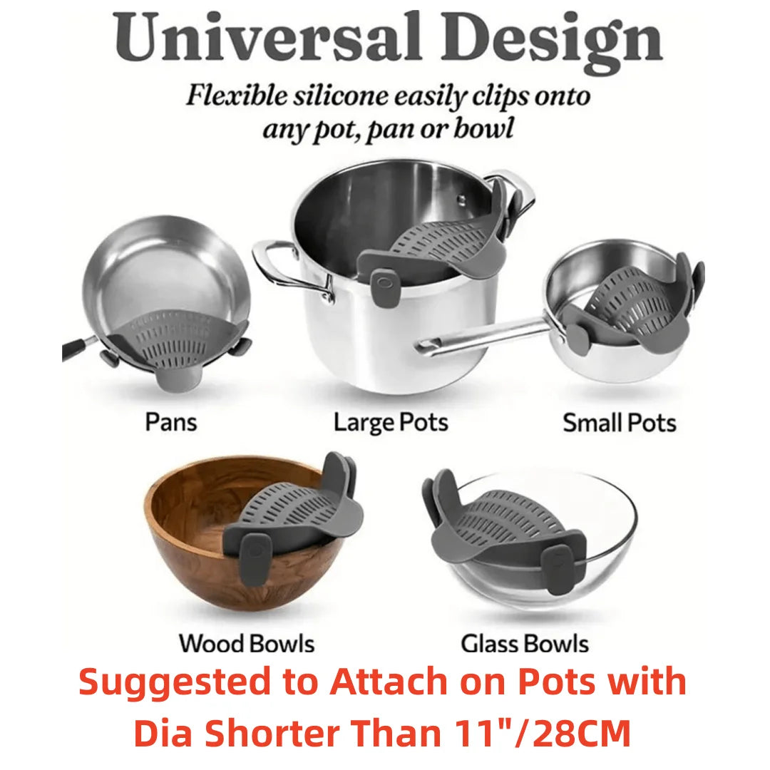 1 Stück, Sieb, Topfsieb, verstellbares Clip-On-Sieb für Töpfe, Pfannen und Schüsseln, Küchentopfsieb