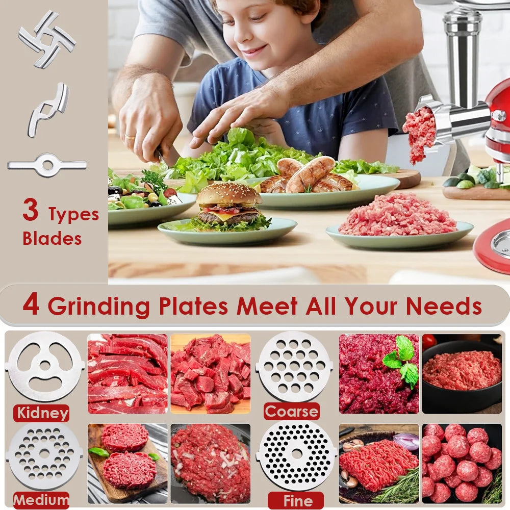 Aufsätze für Lebensmittelwolf aus Metall für alle KitchenAid-Standmixer, Fleischwolf, Wurstfüller, (Kitchenaid-Mixer nicht im Lieferumfang enthalten)