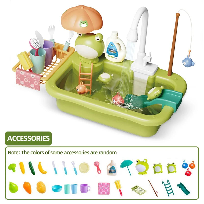 CONUSEA Kinder-Küchen-Spielset – Spülbecken mit elektrischem Wasserhahn, Zubehör, CE, ab 3 J.