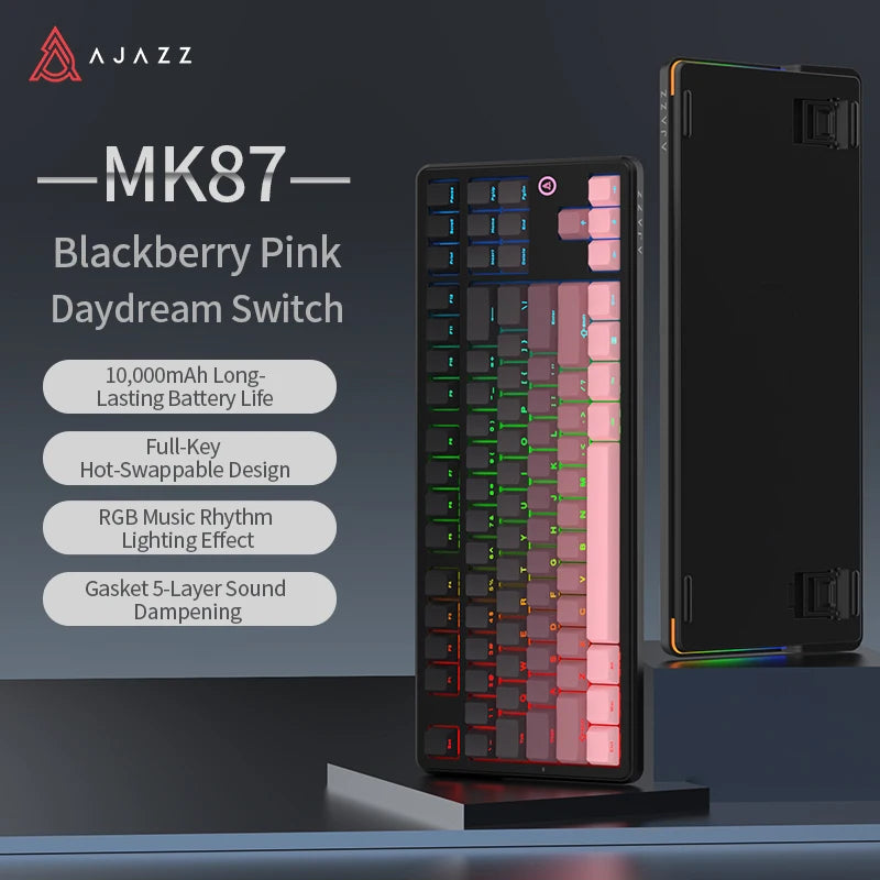 AJAZZ MK87 Drahtlose mechanische Tastatur 75 % Tri-Mode RGB PBT Tastenkappen Hot-Swap-Gaming-Tastaturdichtung 10000 mAh für Gamer PC/Mac