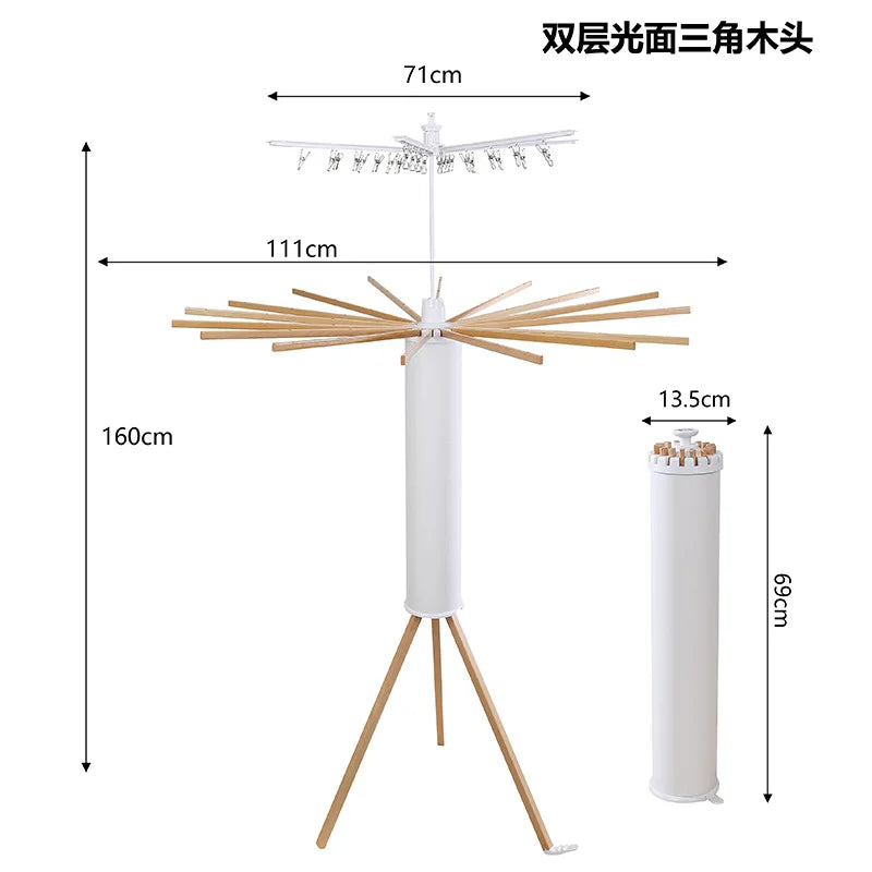 Zusammenklappbarer, drehbarer Wäscheständer, verstellbar um 360° °   Spin platzsparendes kompaktes Stativ mit Holzarmmen für die Organisation zu Hause