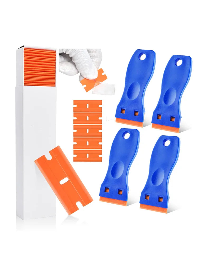 Auto-Aufkleber-Entferner-Schaber, 100 Stück, Kunststoffklingen zum Entfernen von Kleber, Schaben, Aufklebern, Etiketten und Abziehbilder aus Glas, Windschutzscheiben