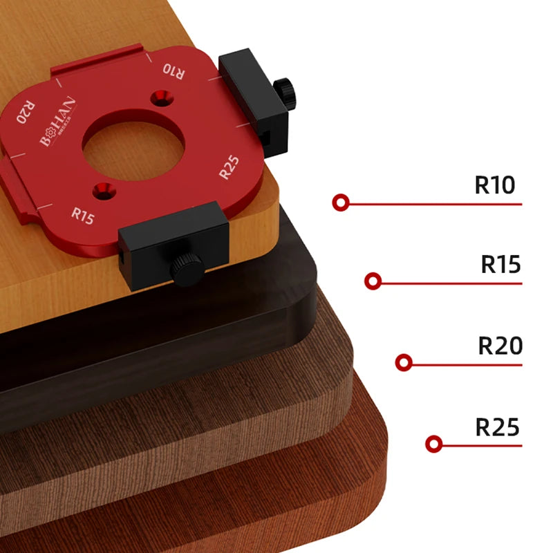4-in-1-Positionierungsschablone für Bogenwinkel, Fräservorlagen R10-R50, Holzbearbeitungsradius, Jig-Eckenradius, wiederverwendbare Positionierungswerkzeuge