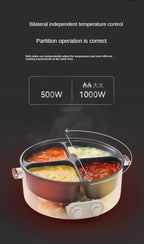 6L Elektrischer Hot Pot mit vier Kochstellen, 2000W, mehrere Temperaturen, 4 Fächer, Antihaftbeschichtung, Sicherheitsabschaltung, für den gemeinsamen Gebrauch zu Hause mit der Familie