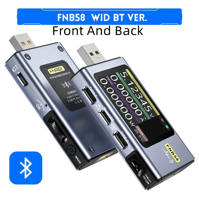 FNB58 USB-Tester, Voltmeter, Amperemeter, Typ C, Schnellladungserkennung, Auslöser, Kapazitätsmessung, Welligkeitsmessung