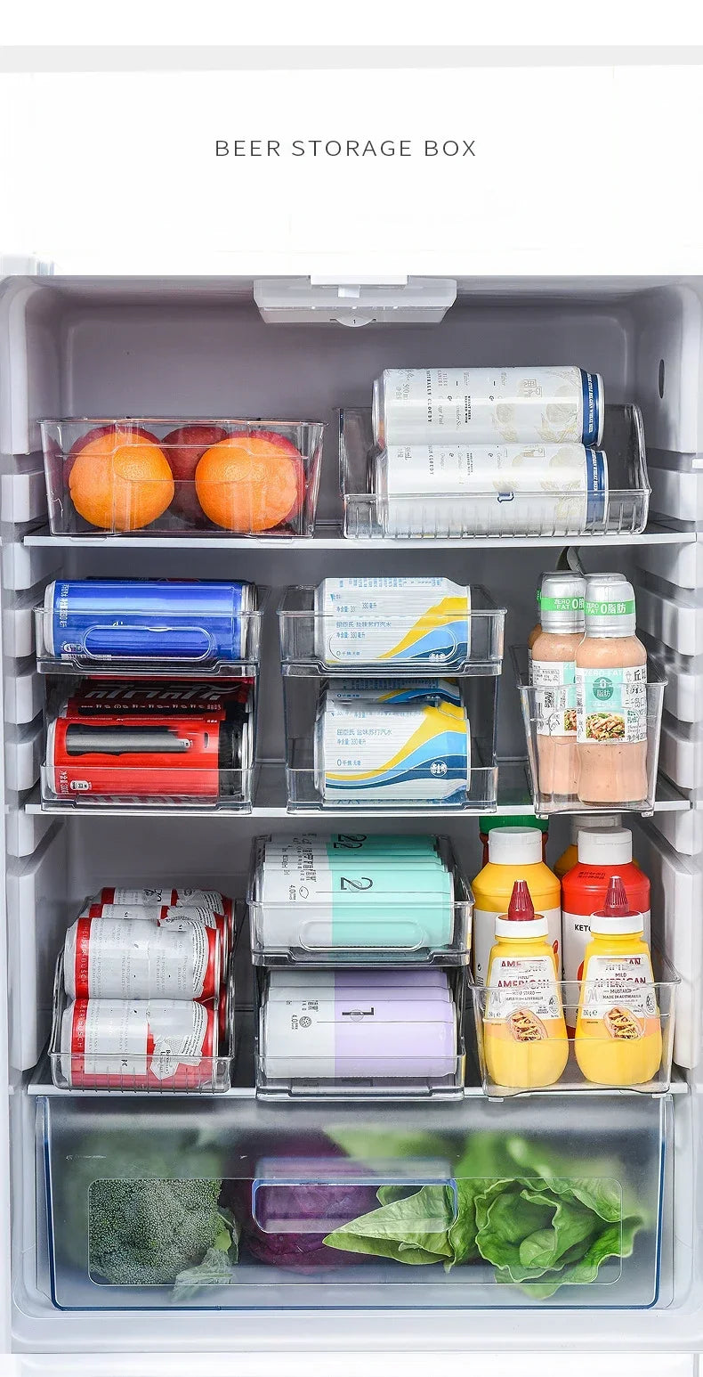 Stapelbarer Kühlschrank-Organizer, Behälter, Pop-Soda-Dosenspender, Getränkehalter für Kühlschrank, durchsichtiges Kunststoff-Aufbewahrungsregal für Lebensmittel in Dosen