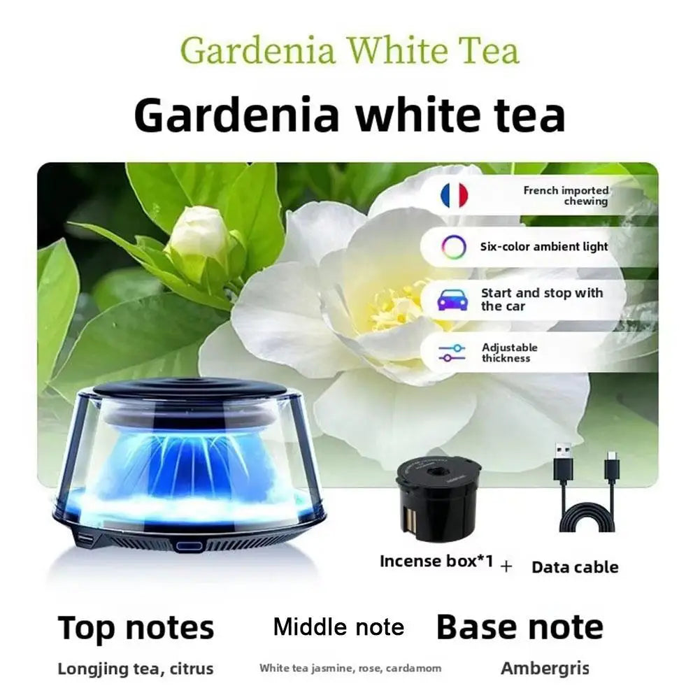 Snow Mountain Smart Car Duftdiffusor, wiederaufladbarer Luftdiffusor, Auto-Lufterfrischer, Wolkennebel mit RGB-Licht, Auto-Innenraum