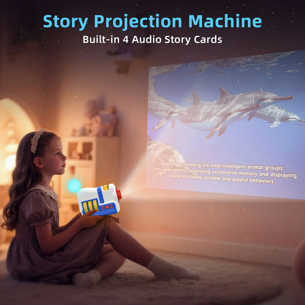 Story-Projektionsmaschine, Nachtlicht, integrierte 4 Audio-Story-Karten, Geschenk für Kleinkinder und Kinder, Mädchen, Jungen ab 3 Jahren