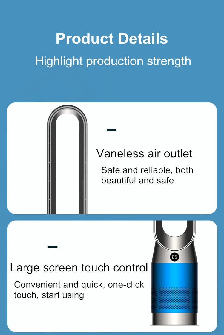 42-Zoll-220-V-Lüfter ohne Flügel, Dual-Purpose-Kühlung und Heizung, leise Heizung für zu Hause, schnelle Luftzirkulation und Reinigungsturm