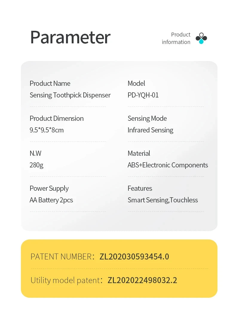 Elektrische Zahnstocher Halter Smart Automatische Sensor Zahnstocher Spender Zahn Pick Container Organizador Küche Zubehör