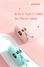 Tragbare Mini-Kapsel-Powerbank, integriertes Kabel, Typ-C-Stecker, 22,5 W, schnelles Aufladen für iPhone, Samsung, Xiaomi, externer Ersatzakku