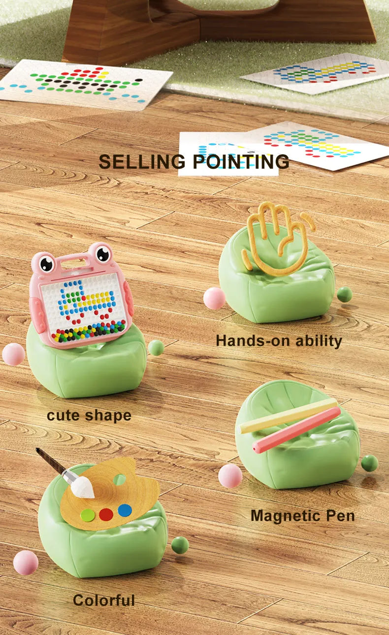Montessori Kinder, Magnetisches Zeichenbrett, Spielzeug mit Magnetperlen und Stift, Niedliche Frösche, Großes Doodle-Brett für Kinder, Lernspielzeug