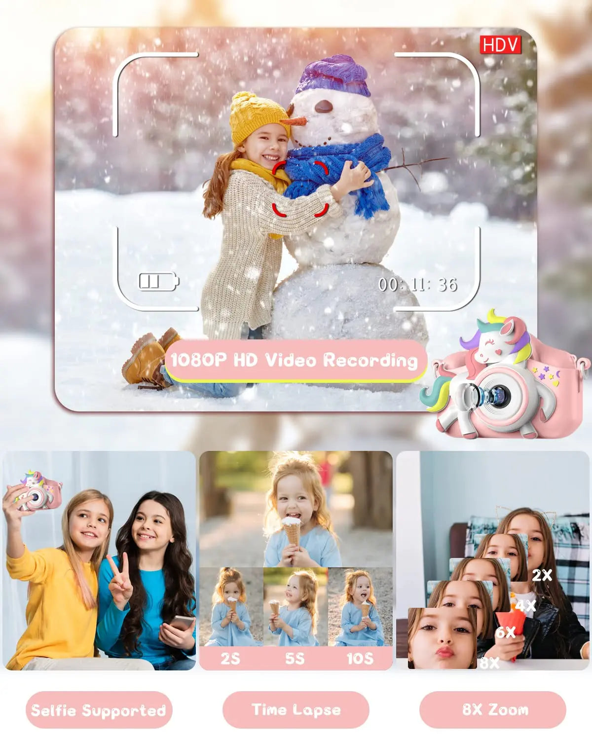 Mini-Kamera für Kinder, 20,0 MP, 1080P, HD-Digitalkamera, 2,0-Zoll-Bildschirm, Camcorder-Spielzeug mit 32-GB-Karte für Geburtstagsgeschenke im Alter von 6–12 Jahren