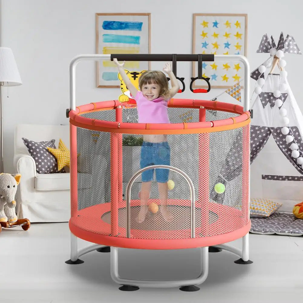 Kindertrampolin, verstellbares Kleinkindtrampolin mit Basketballkorb, Schaukel, Sandsack, Ozeanbälle, Trampolin mit Netz