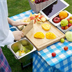 2025 erweiterbares Bambus-Schneidebrett-Set mit Tabletts und Box für die Küche, Saft-Trog, Schneidebrett-Werkzeuge, die gehackte Lebensmittel aufbewahren