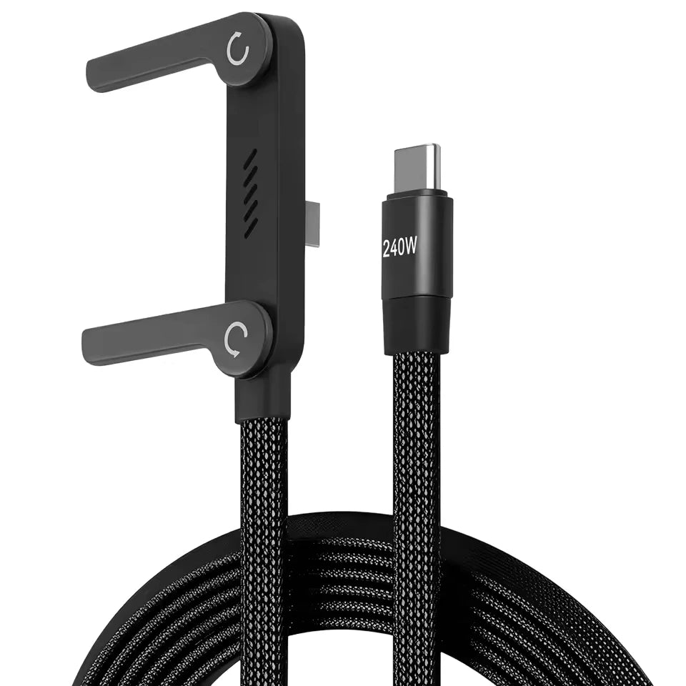 2-in-1 USB-C Ladekabel mit Faltständer – Schnellladung bis 240W, Typ-C & L-Form | 1,2m, 1,5m, 2m