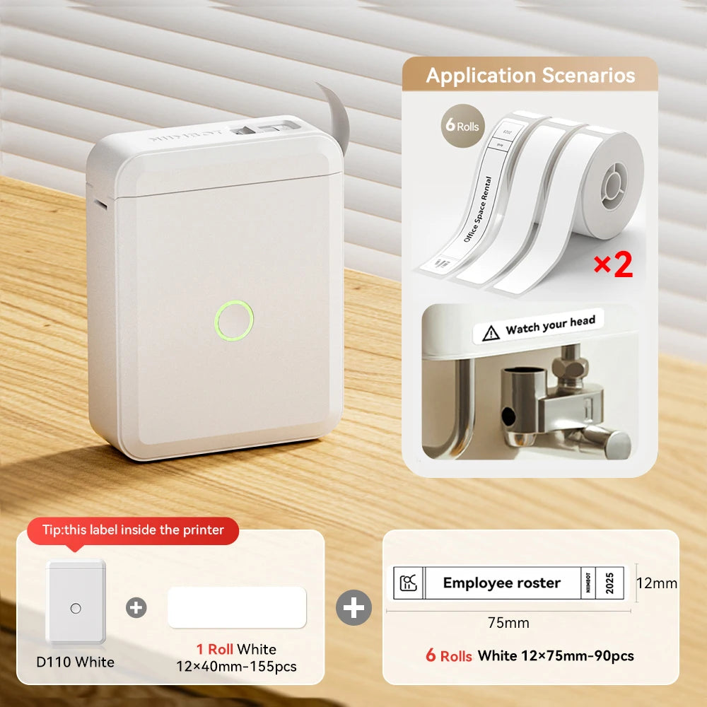 Niimbot D110 Mini Thermo-Etikettendrucker – Bluetooth, Tintenfrei, 203dpi, USB-C | iOS & Android | CE/FCC/RoHS | 3 Farben