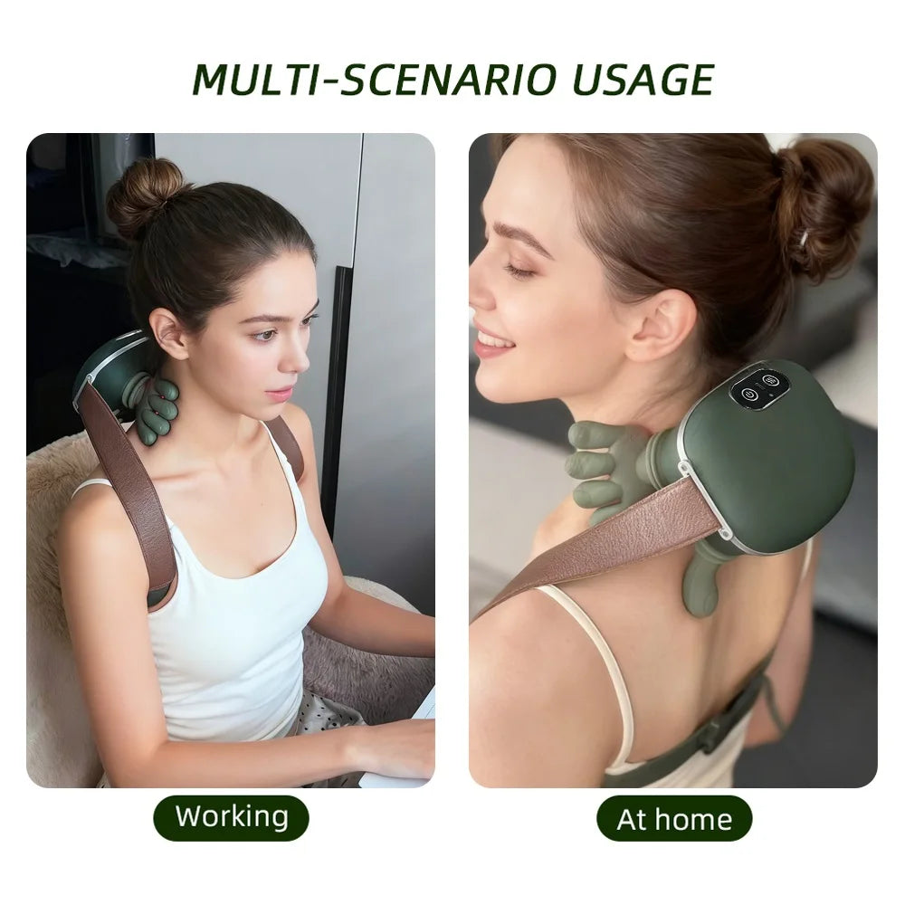 Foreverlily Nacken- & Schultermassagegerät – 4D Knetmassage, kabellos, 3 Stufen, PU-Leder