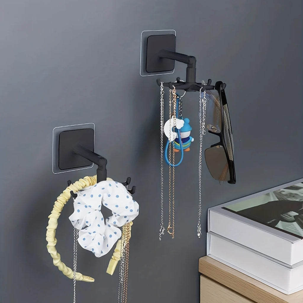 Multifunktional 360° °   Drehbarer Schmuck- und Küchen-Aufbewahrungshaken – an der Wand montierter Zubehör-Finisher, quadratisches Kunststoff-Design