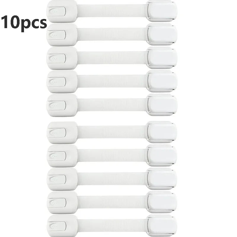 10 Stück Kindersicherheitsgurtschlösser Babyschlösser für Schränke und Schubladen, Toilette, Kühlschrank und mehr. Klebepads. Keine Installation erforderlich