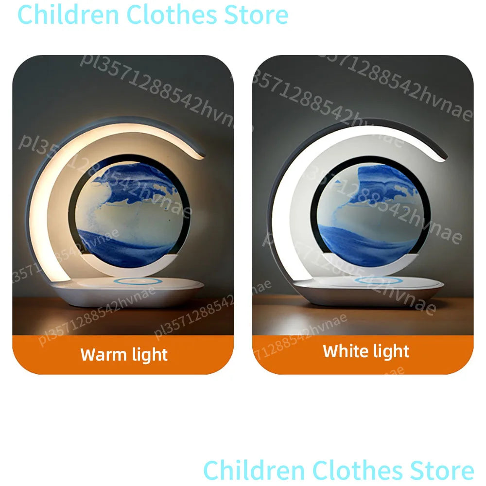 Treibsand Tischlampe Drahtlose Lade Schreibtischlampe 3D Sanduhr Ornamente Sand Malerei Nachtlicht für Büro Raumdekoration