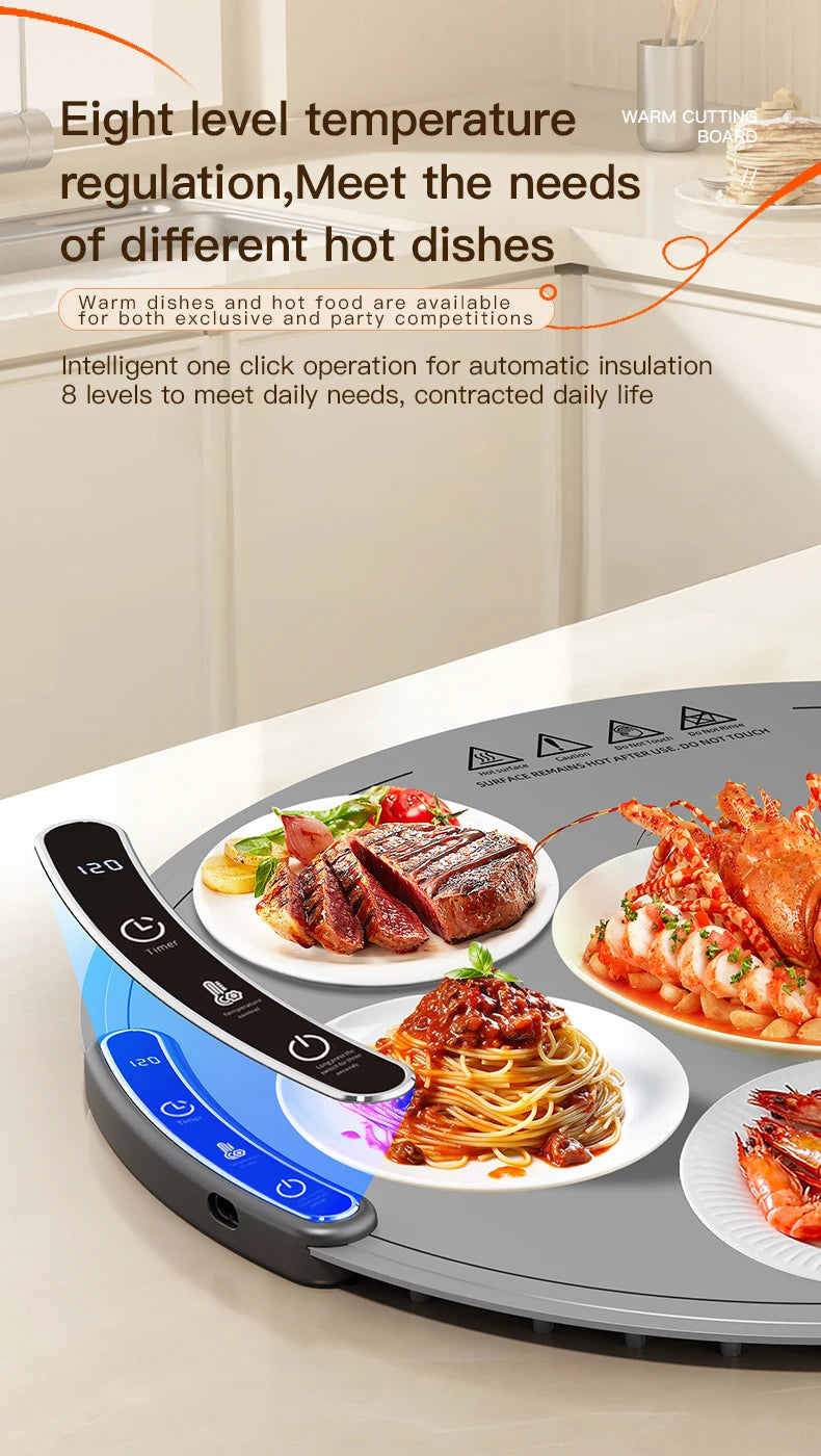 TINSOL Elektrisches Heizplatte für Lebensmittel, tragbares, zusammenklappbares Heiztablett mit 8 Temperatureinstellungen, thermostatisches Lebensmittel-Heizkissen