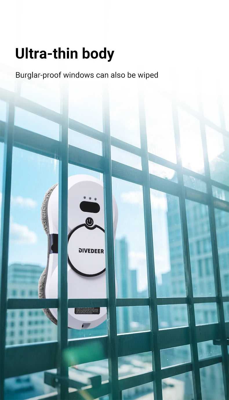DIVEDEER Weißer/schwarzer Fensterputzroboter, elektrischer Fensterputz mit hoher Saugkraft, doppelseitiger Glasstaubsauger, Wasserspray