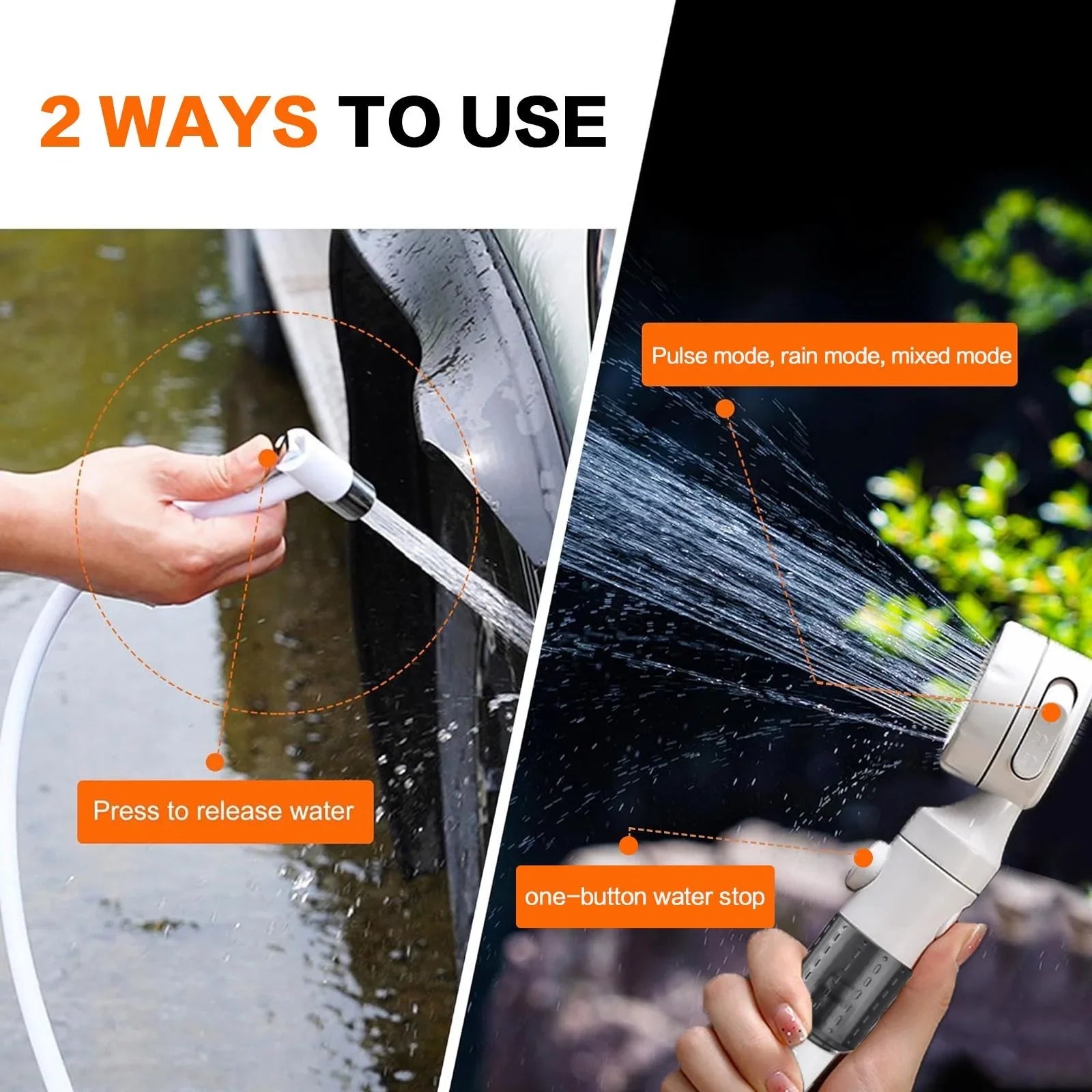 Tragbare Campingdusche – Wiederaufladbar, 4000 mAh, 60 Min. Laufzeit, 2m Schlauch | USB-C