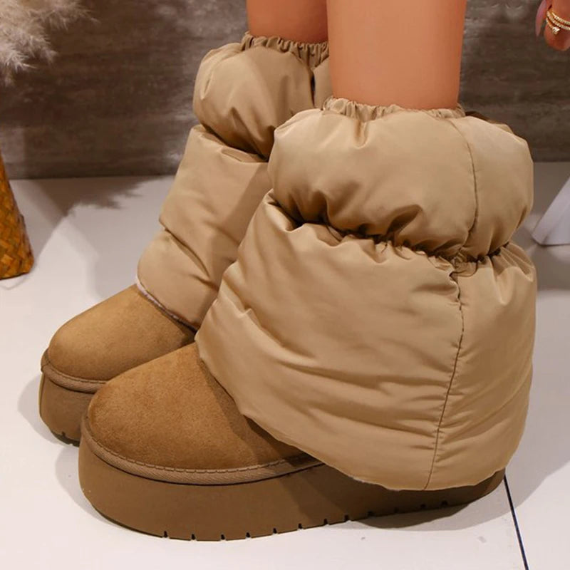 Weiche lange Plüsch-warme Schneestiefel für Damen, Winter 2022, dicke Sohle, kältebeständig, Daunensockenstiefel, rutschfeste, lässige Baumwollschuhe für Damen