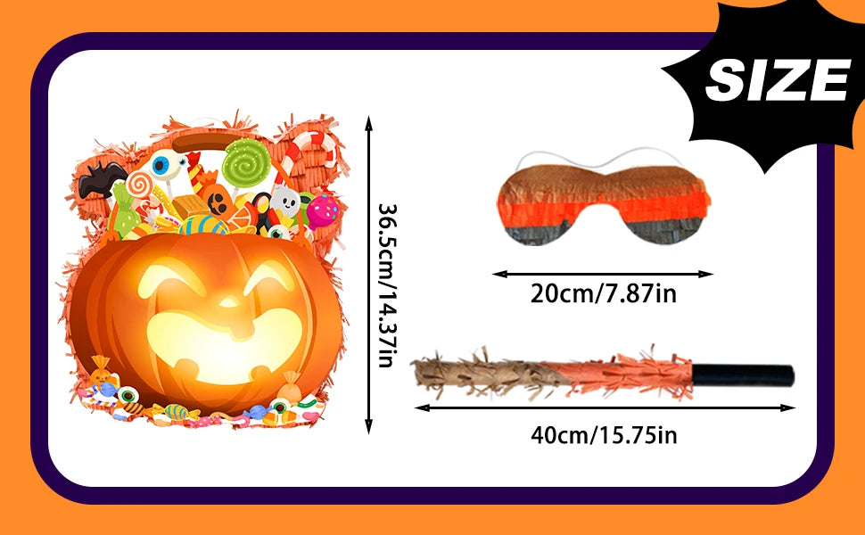 Halloween-Kürbis-Piñata-Bundle - Halloween-Piñata, Halloween-Partyspiele, Stock, Augenbinde usw., Halloween-Party-Dekorationen, Piñata