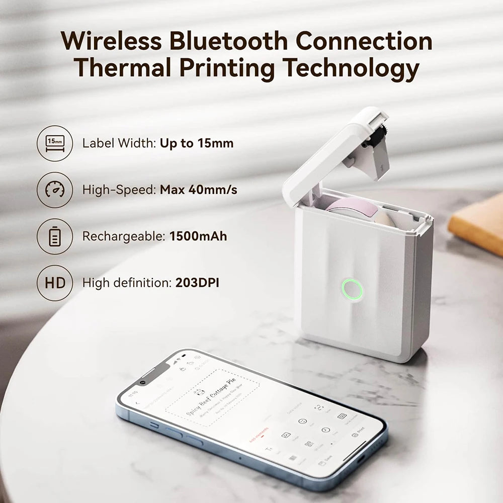 Niimbot D110 Mini Thermo-Etikettendrucker – Bluetooth, Tintenfrei, 203dpi, USB-C | iOS & Android | CE/FCC/RoHS | 3 Farben