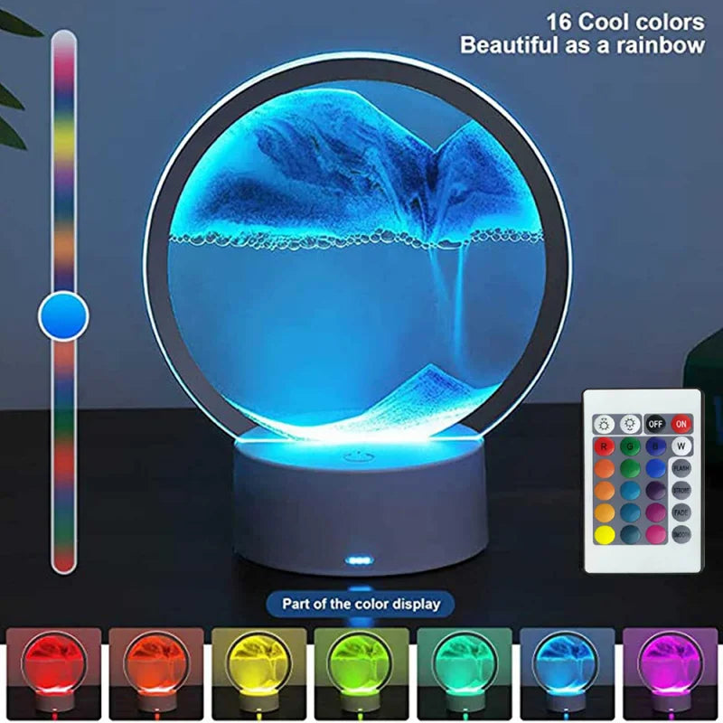 LED-RGB-Sandlandschaftslampe, 3D-Nachtlicht mit beweglichem Sandkunstrahmen und 16-Farben-Sanduhrlicht, 3D-Tiefsee-Display mit Fernbedienung