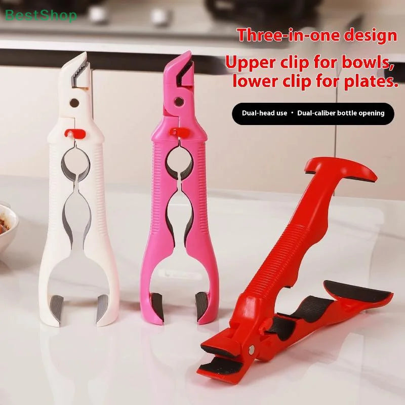 🍄 3-in-1-Schüsselclip gegen Verbrühungen, rutschfeste Küchentellerzange, hitzebeständiger Tablettheber für gedämpfte Schüssel