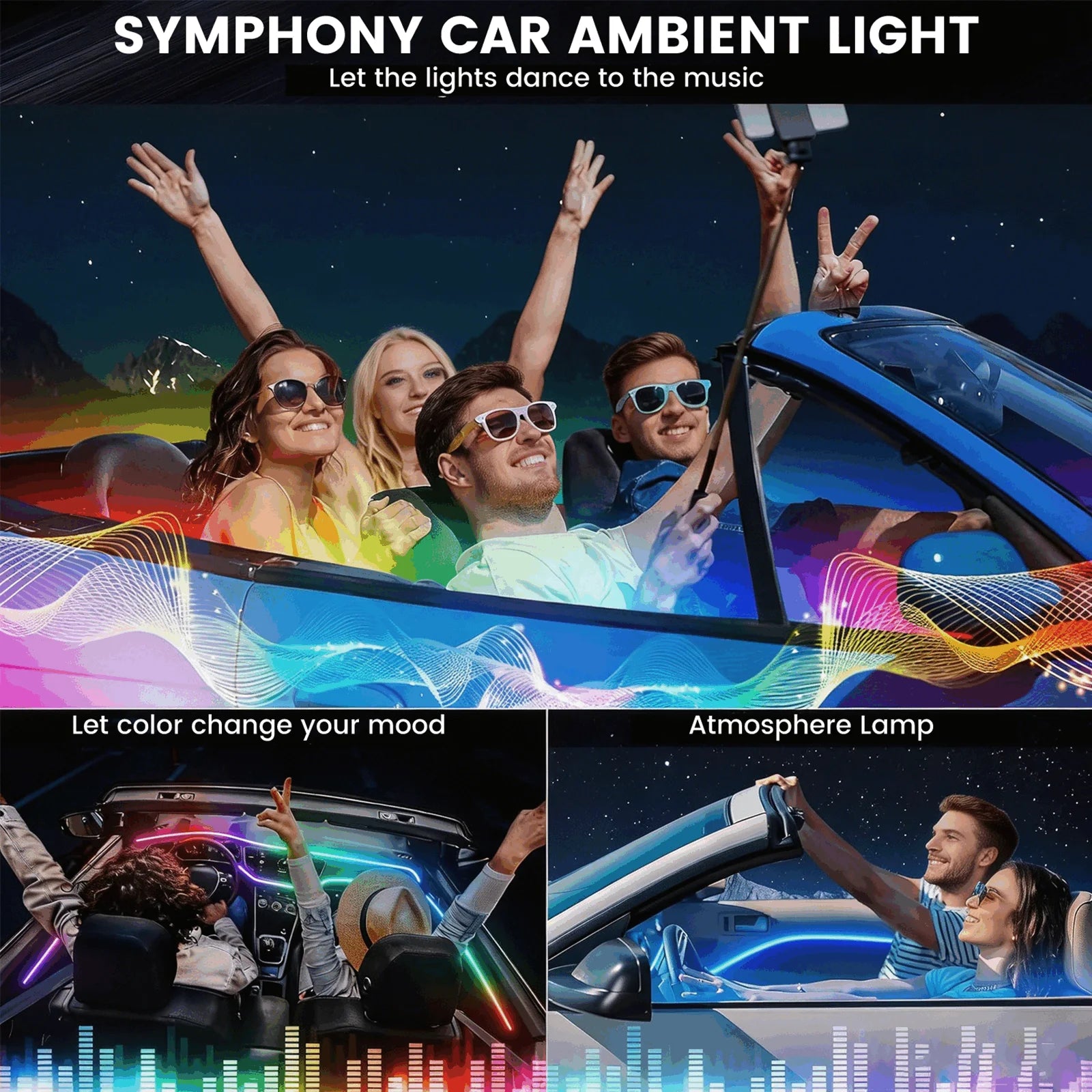 VASTFIRE Starlight Auto-Ambientebeleuchtung – Glasfaser-Fußmatten, RGB-Lichtleiste & Faserlampen | App & Fernbedienung | CE & RoHS